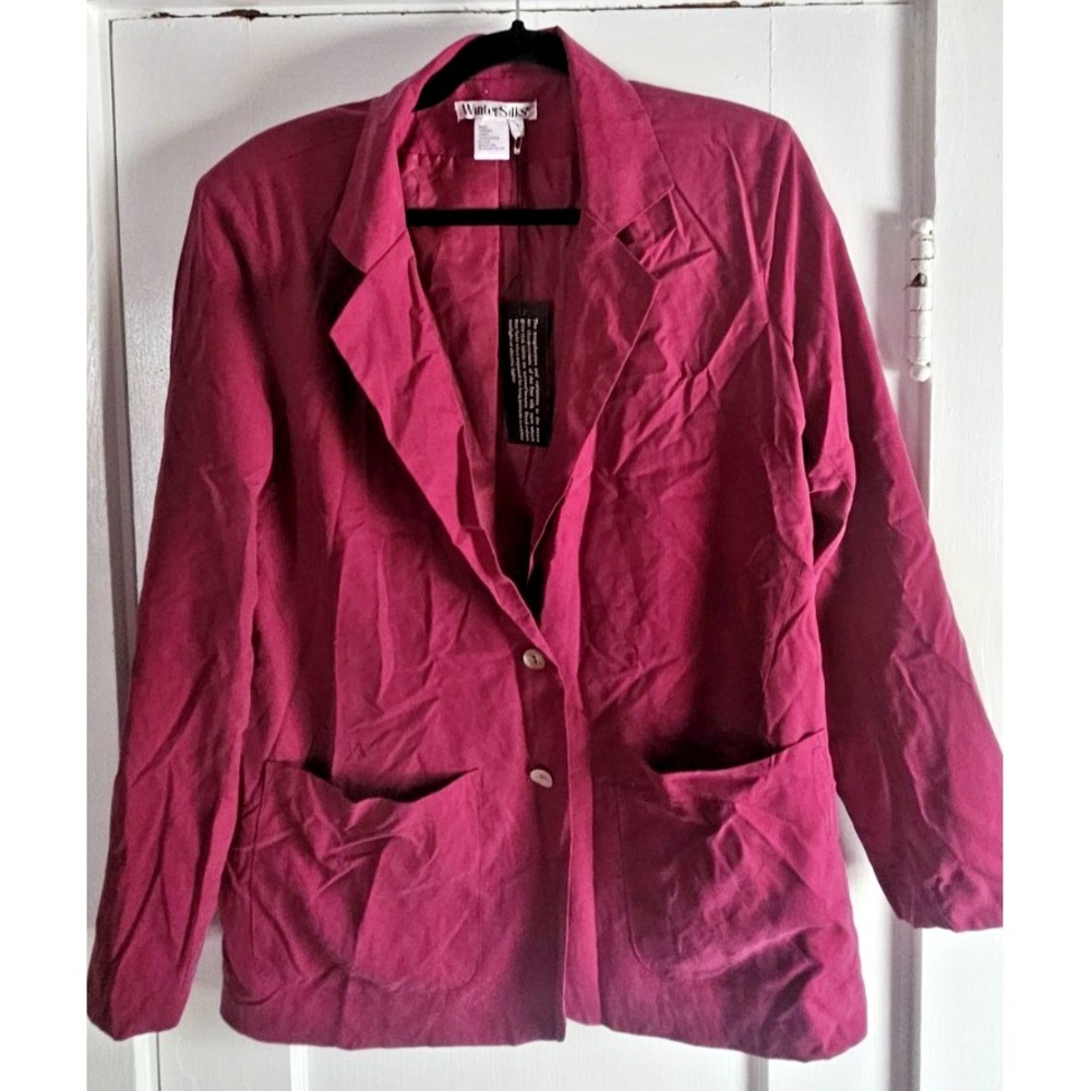 NWT vintage WinterSilks hot pink 100%silk lined‎ 2 button oversized blazer Sz M